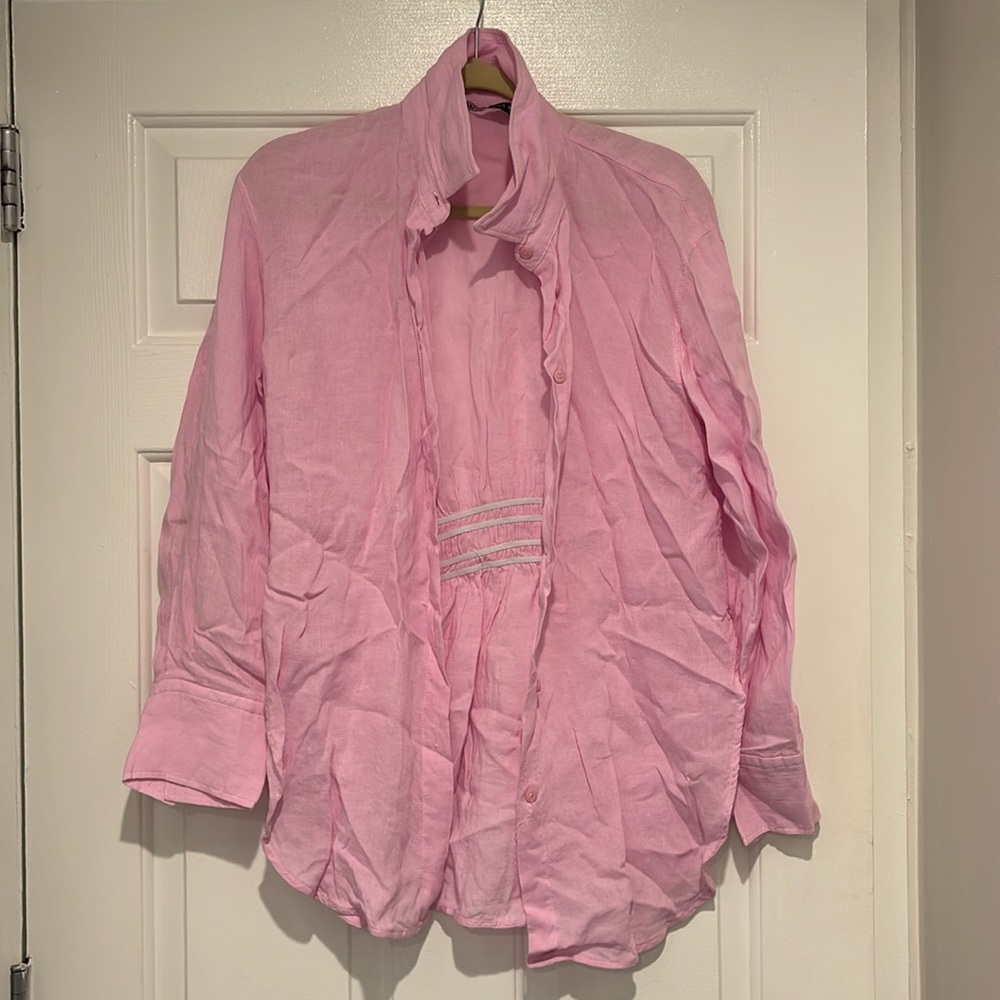 Zara Pink Linen Smocked Back top